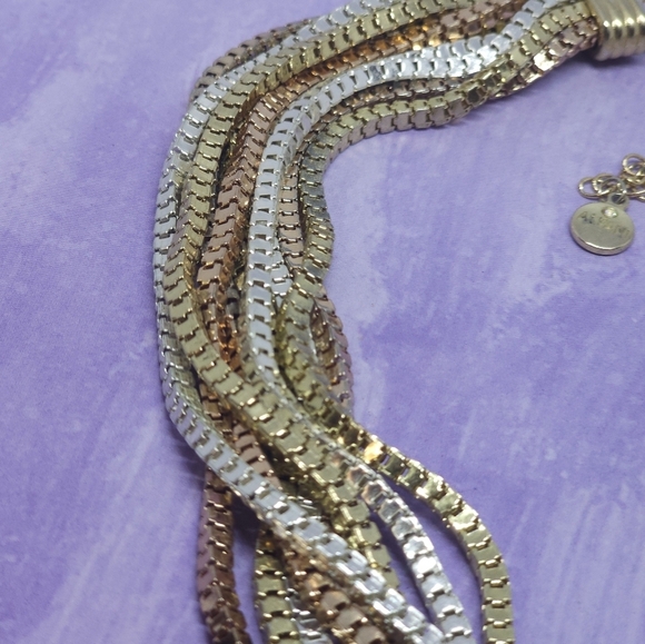 Vintage Alfani Box Chain Necklace Multi Chain Triple Metal Tone - Picture 5 of 8